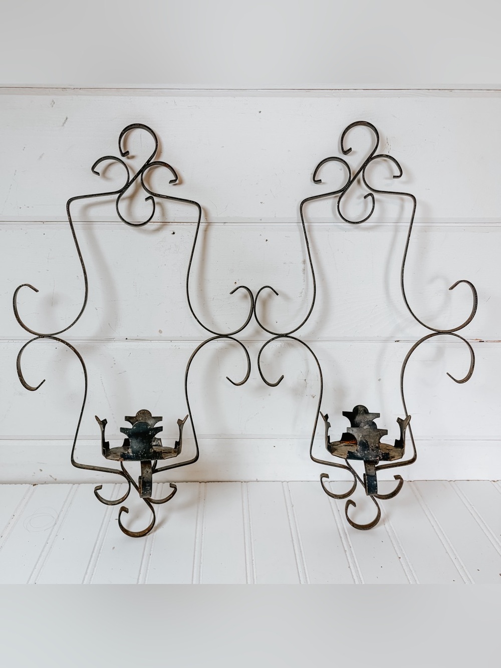 Vintage Wrought Iron Wall Candle Holders |  Iron Sconces | Garden Decor